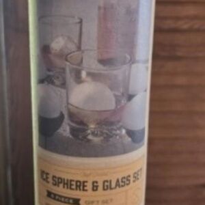 Set of 2 Whiskey Glasses with Ice Sphere Mold Home Bar Kitchen Entertaining